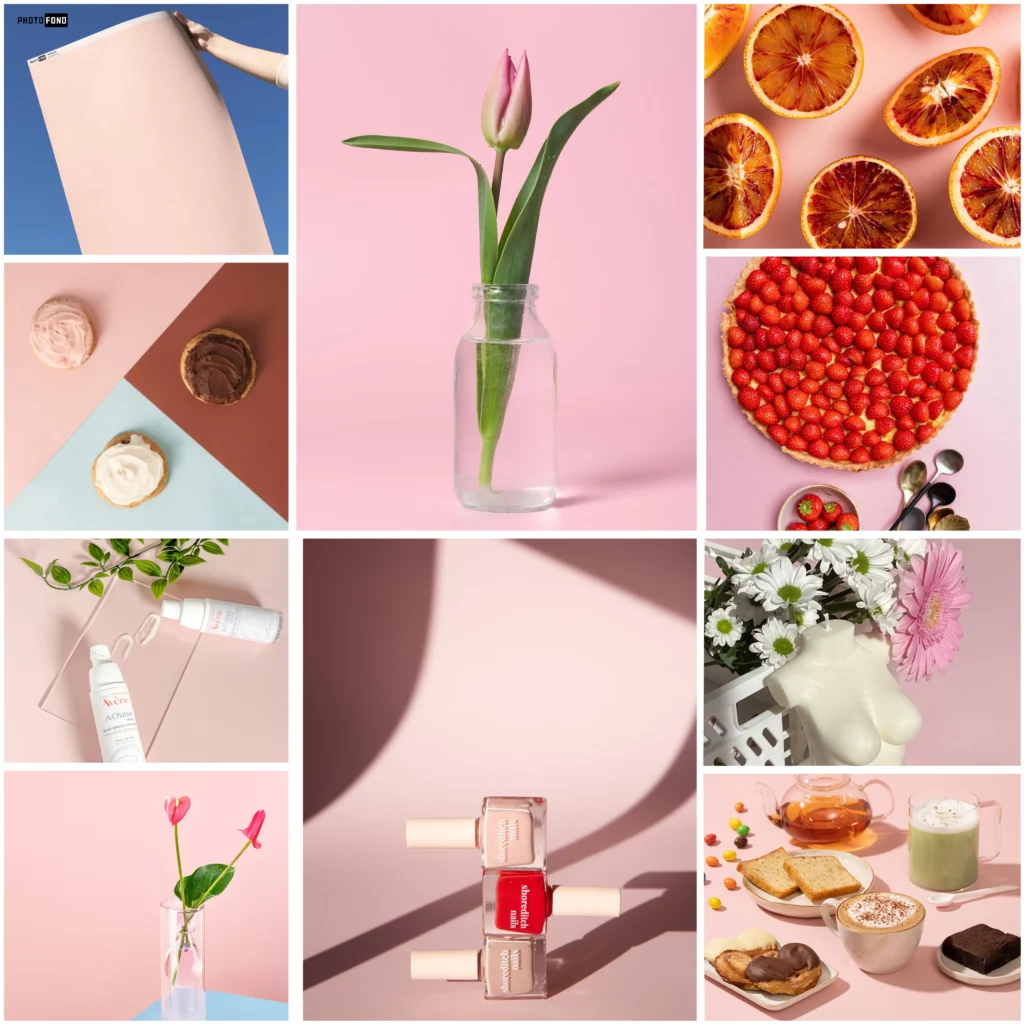 Fond Rose Bonbon utilisé lors d’un shooting de produits gourmands et cosmétiques