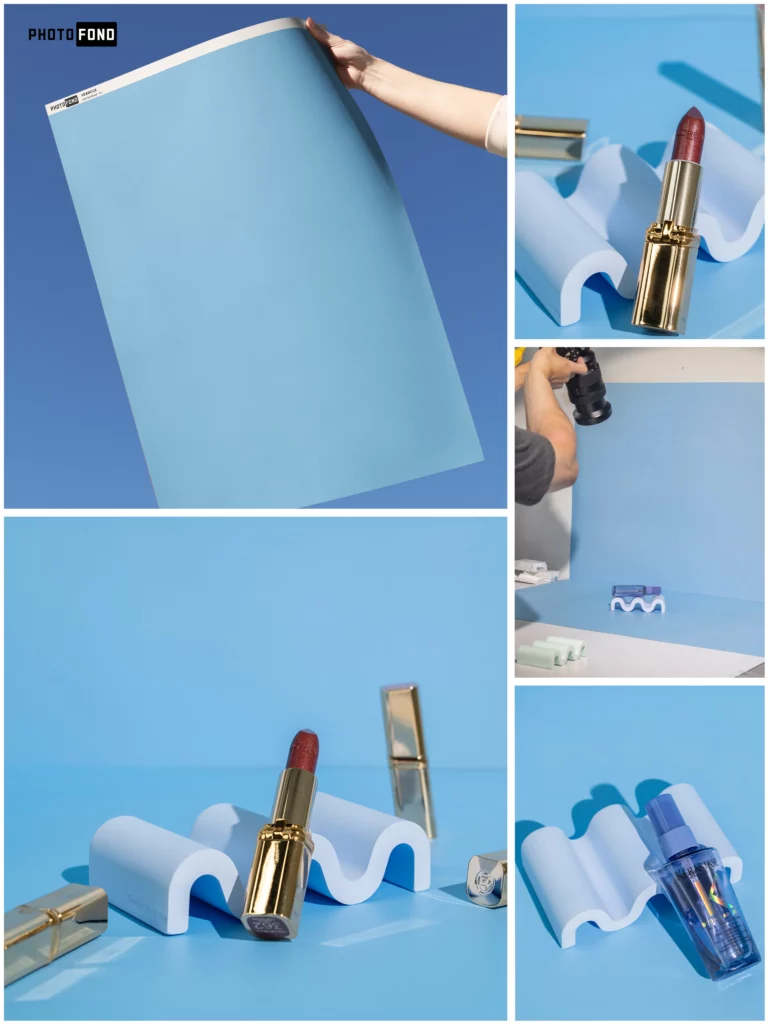 Fond vinyle bleu méditerranéen intense, idéal pour des contrastes saisissants