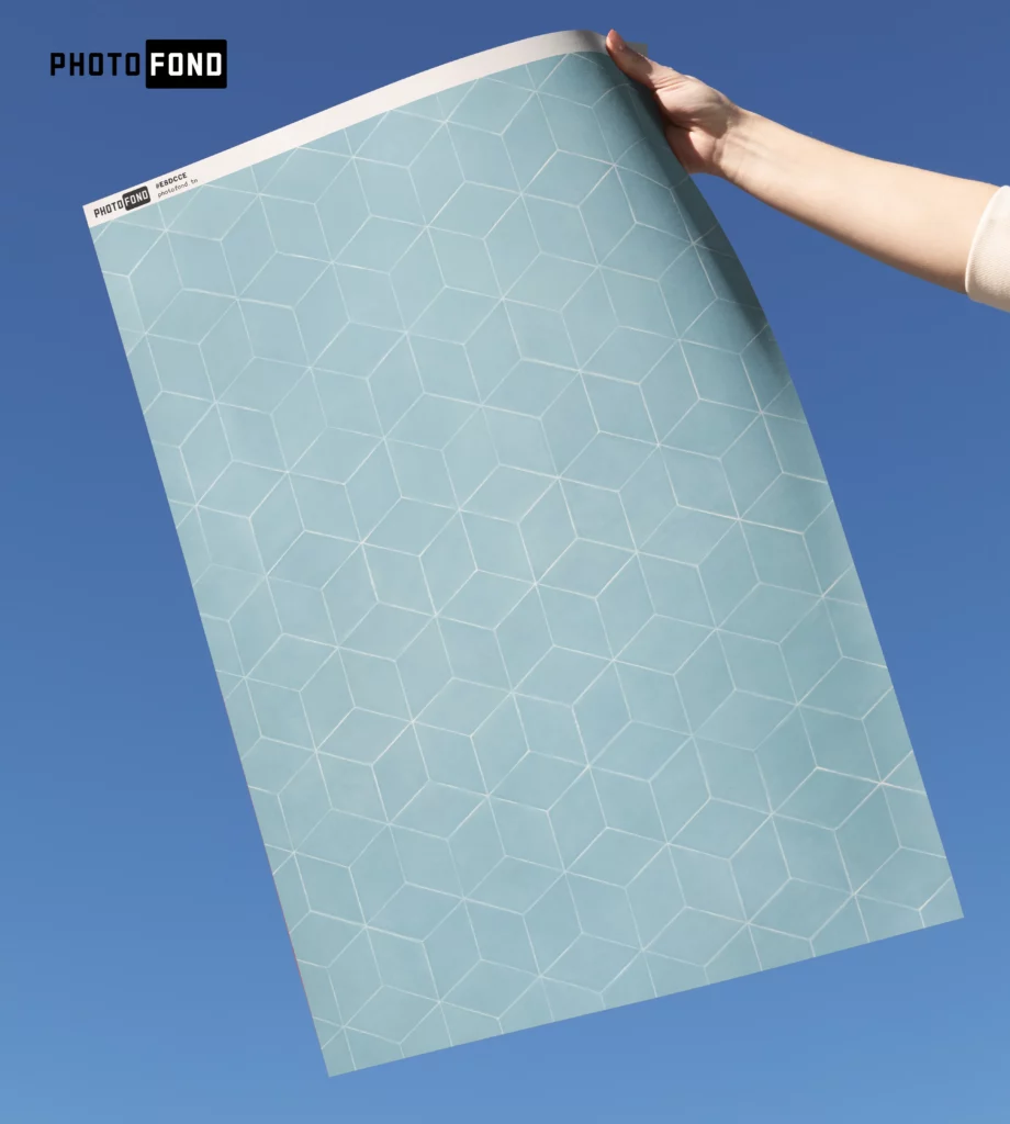 Fond de studio de photographie effet carrelages traditionnels Bleu pastel et motifs doux pour ambiance estivale