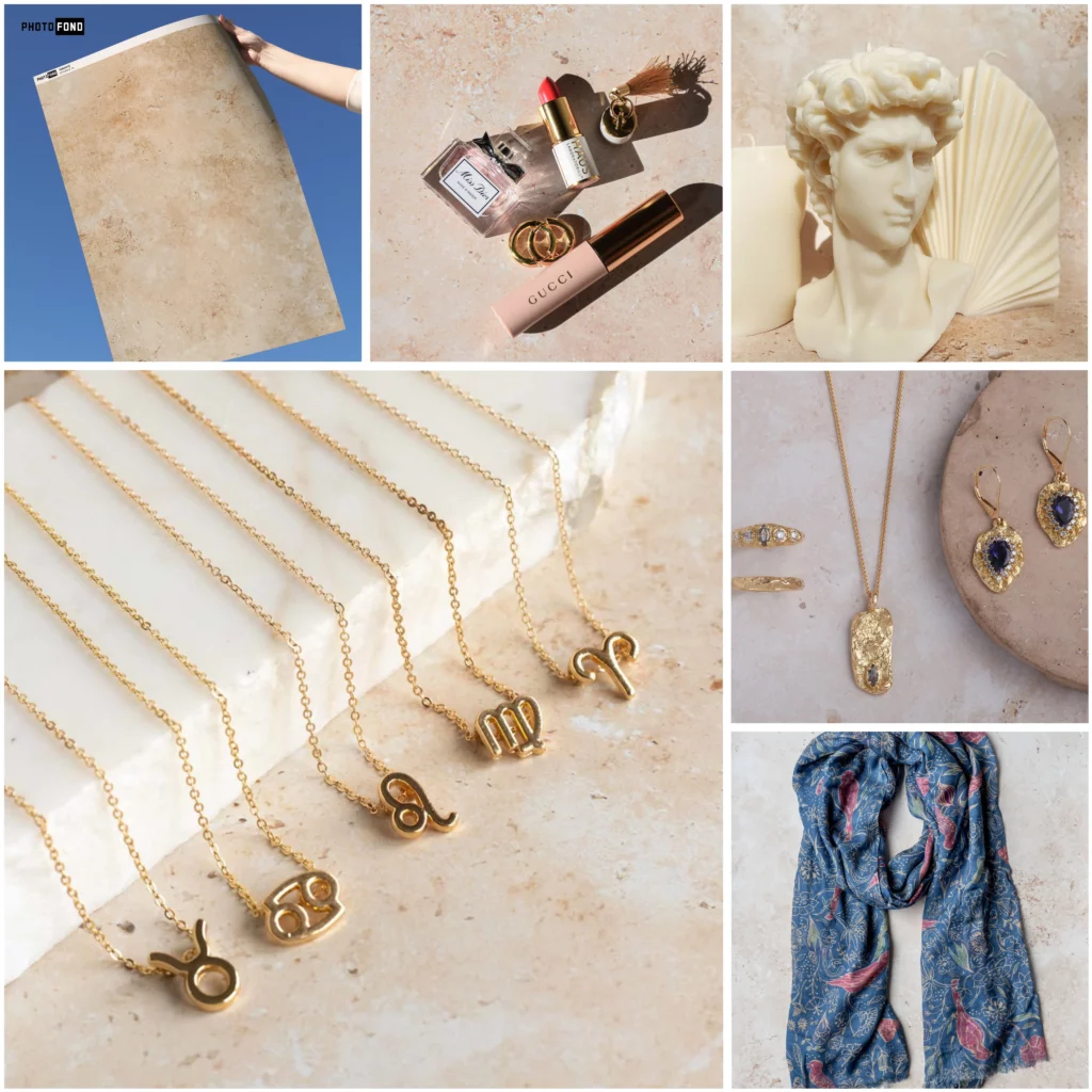 Un fond chaleureux pour des visuels qui évoquent l’été, le désert, la lumière du sud.