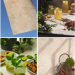 Un fond chaleureux pour des visuels qui évoquent l’été, le désert, la lumière du sud.