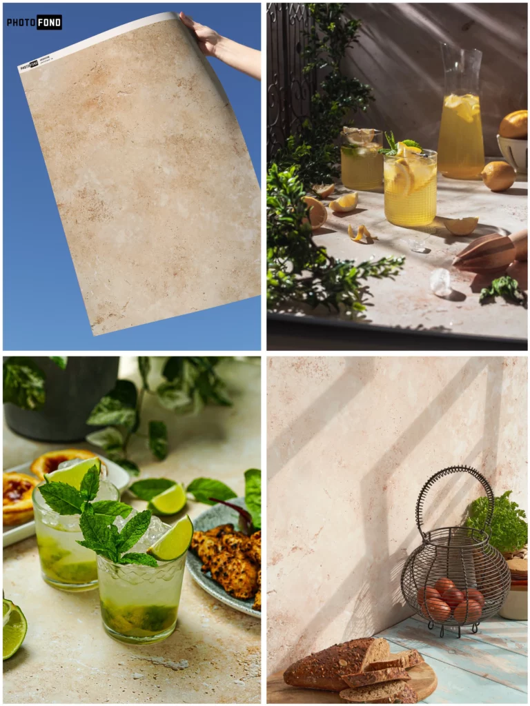 Un fond chaleureux pour des visuels qui évoquent l’été, le désert, la lumière du sud.