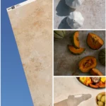 Un fond chaleureux pour des visuels qui évoquent l’été, le désert, la lumière du sud.