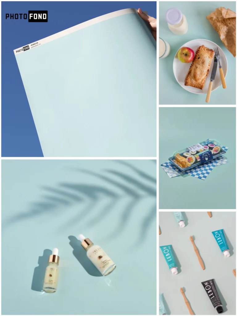 Gros plan sur la texture durable du vinyle Soft Blue, idéal pour les prises de vue rapprochées (éviter les macros sur les tons unis)